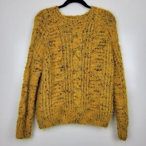 Anthro Molly Bracken Saffron Yellow Fuzzy Soft Crewneck Sweater Size S/M